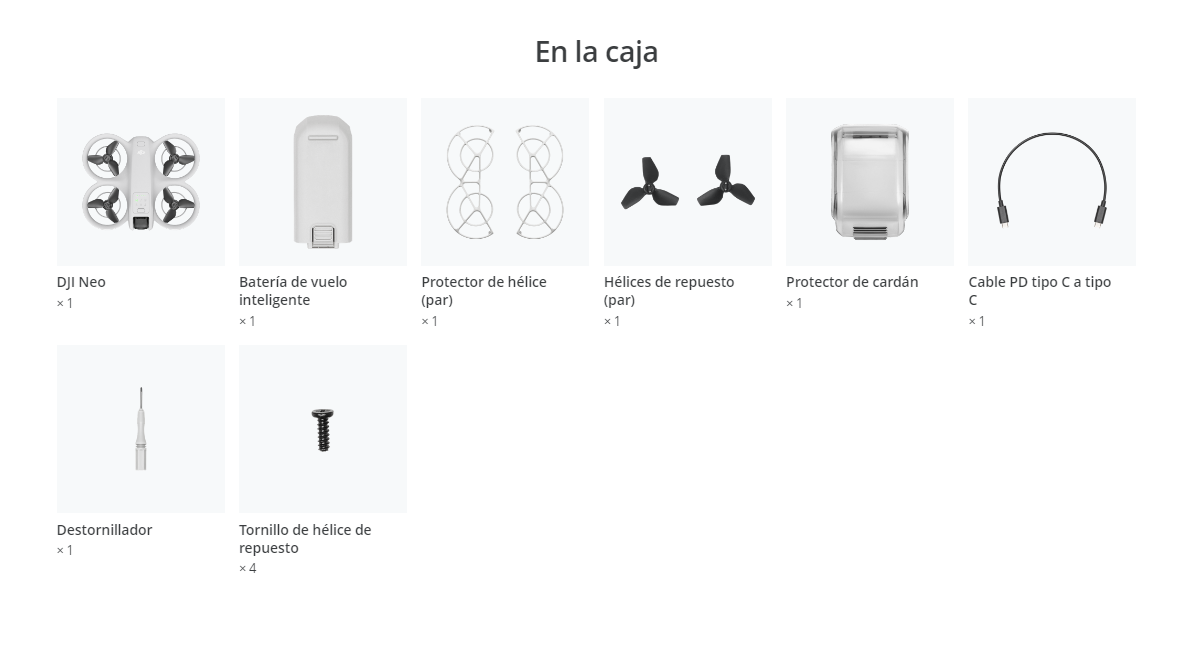 Contenido de la caja del DJI Neo Fly More Single